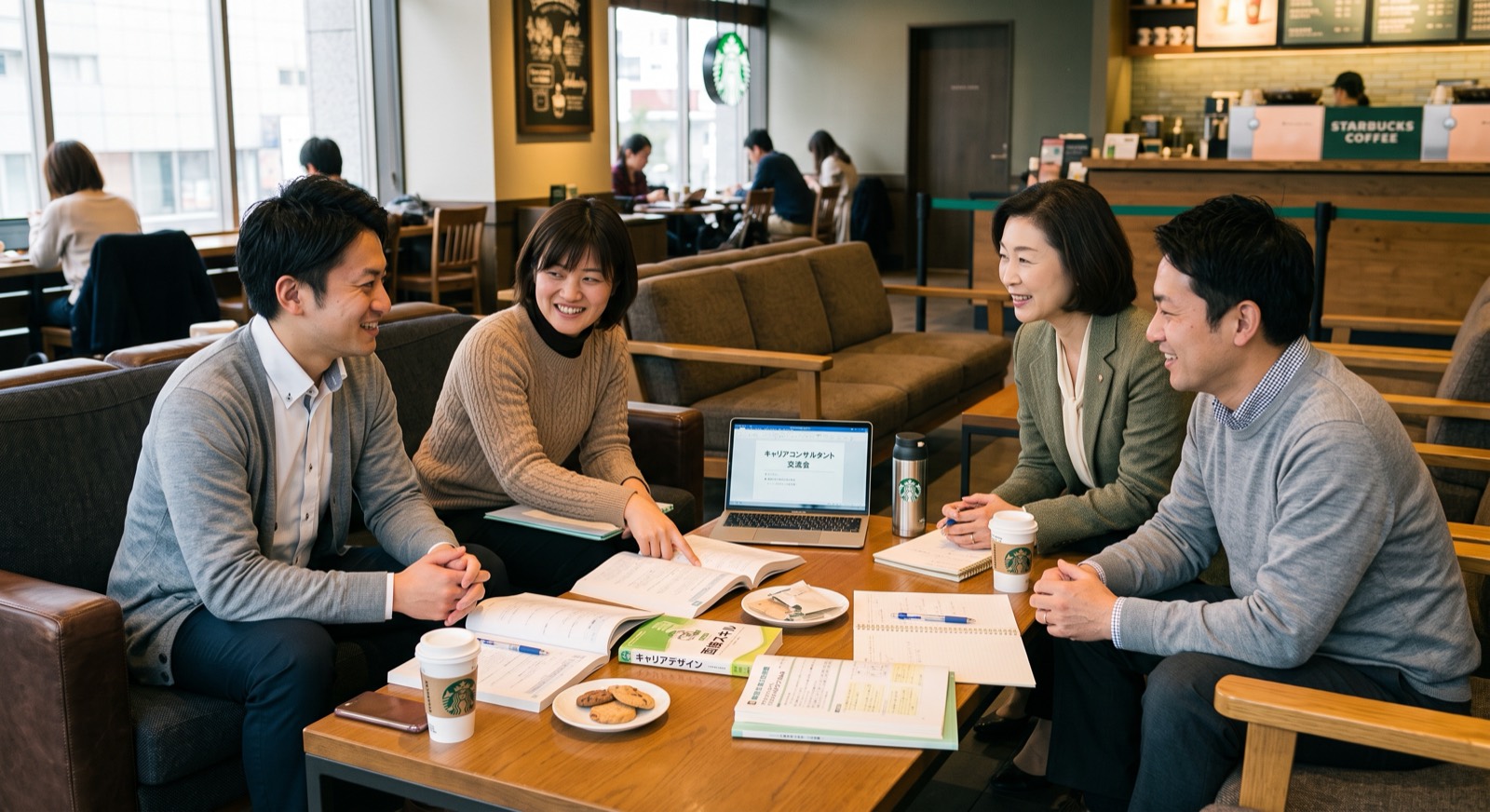 カフェで交流・学び合いをする様子
